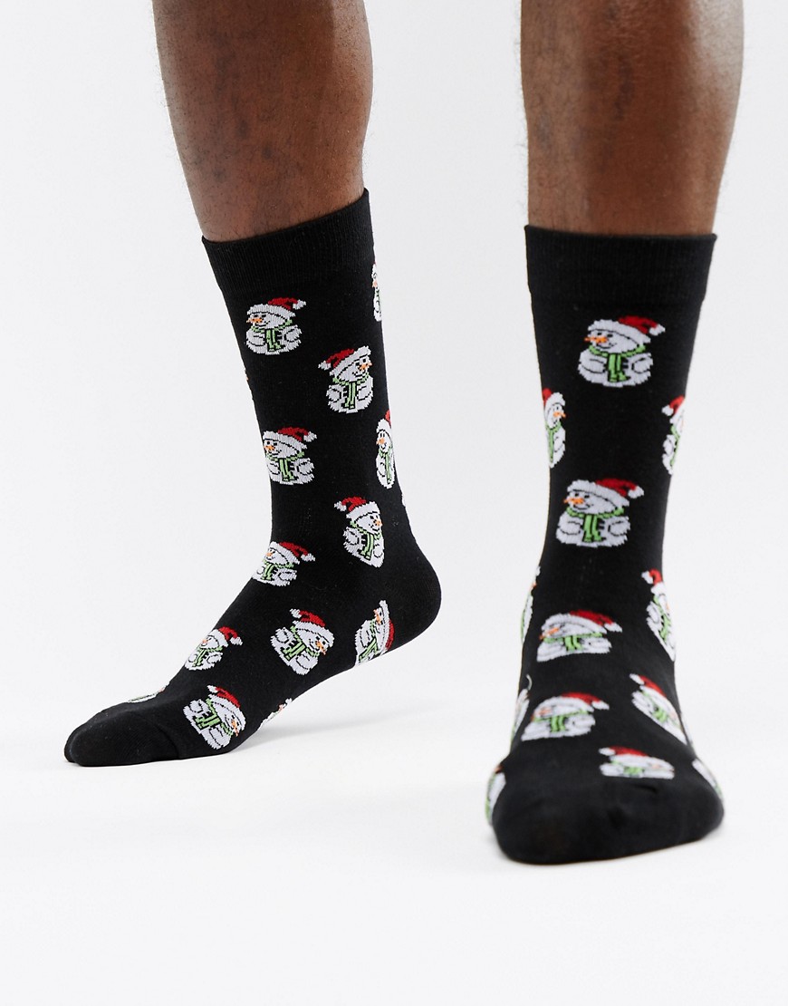 Brave Soul Christmas Snowman Socks - Black