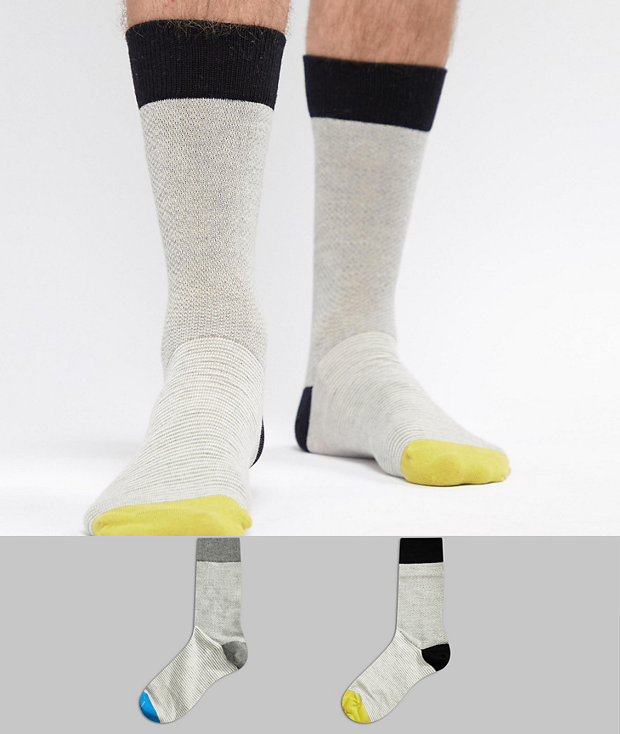 Selected Homme 2 Pack Socks With Heel Colour Pop - Black  m grey