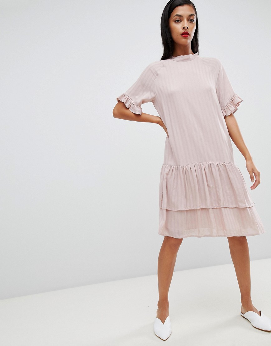 Selected Femme high neck stripe midi dress in pink