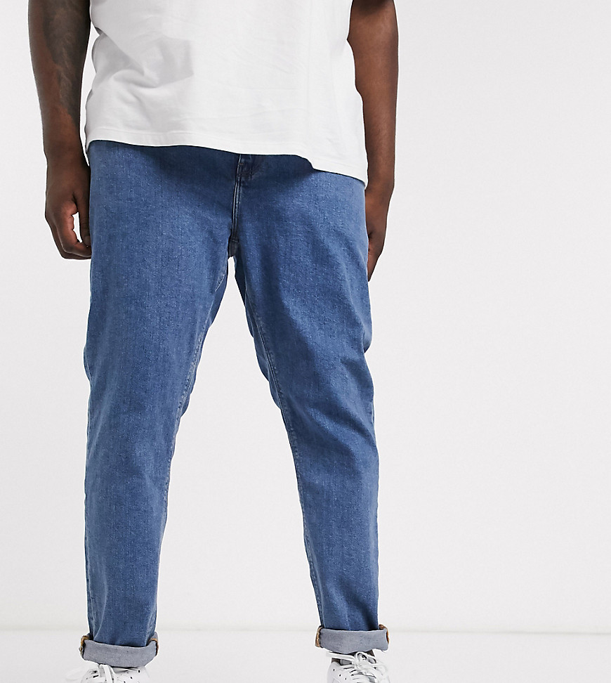 Asos Design Plus Slim Jeans In Flat Mid Wash-blues