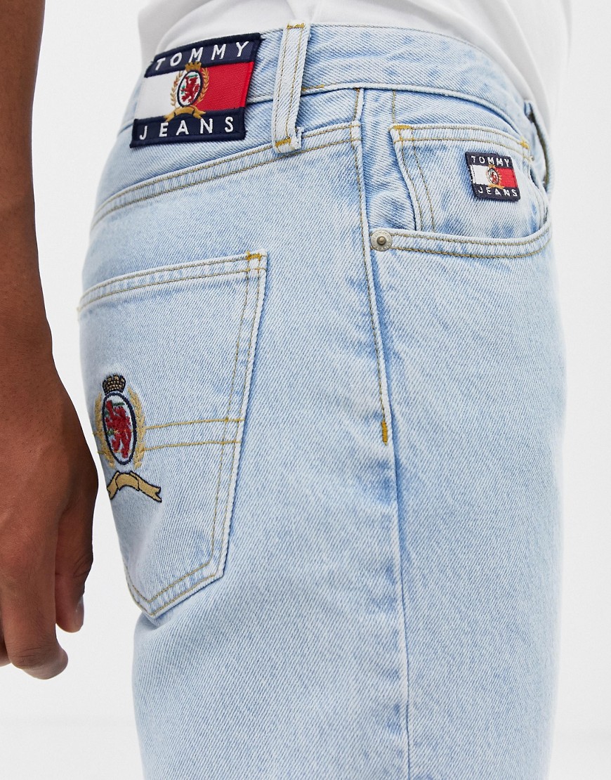 Tommy Jeans 6.0 Limited Capsule dad jeans with crest logo pocket in light wash denim
