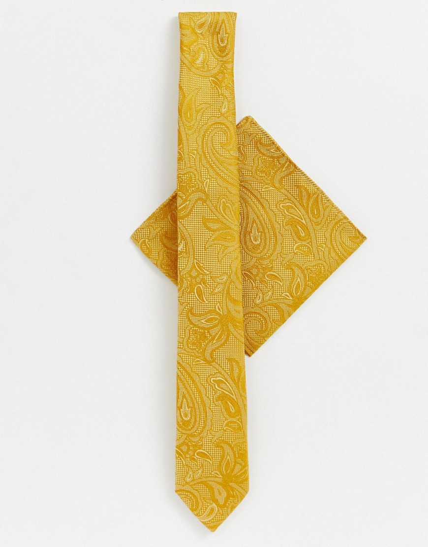 Burton Menswear tie set in mustard paisley