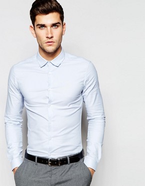 ASOS Skinny Oxford Shirt In Blue With Long Sleeves