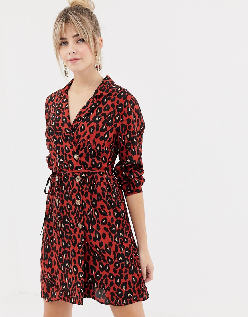 New Look shirt dress with double breasted buttons in leopard print