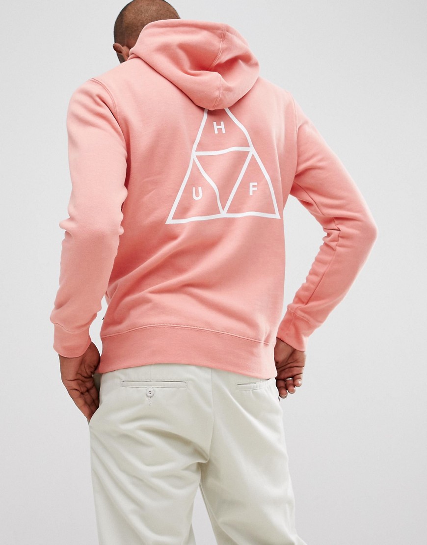 HUF hoodie with triple triangle back print in coral