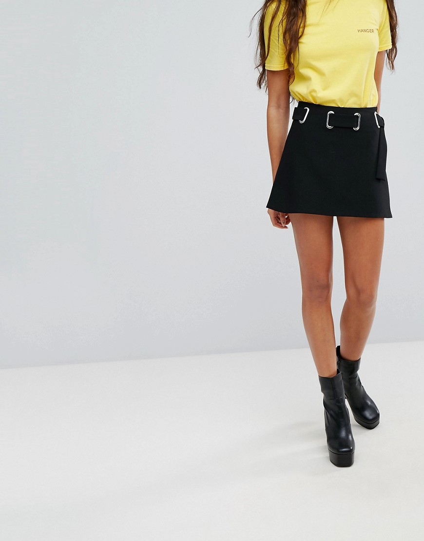 Hanger Mini Skirt With Eyelet Waist Detail - Black