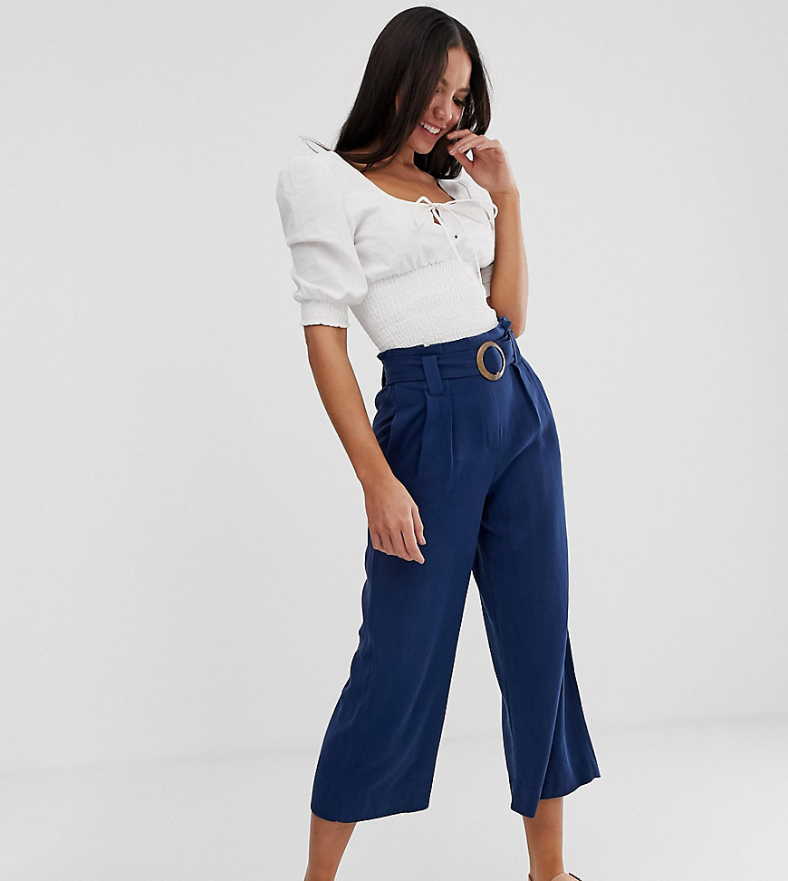 New Look Tall buckle detail cropped trouser in navy