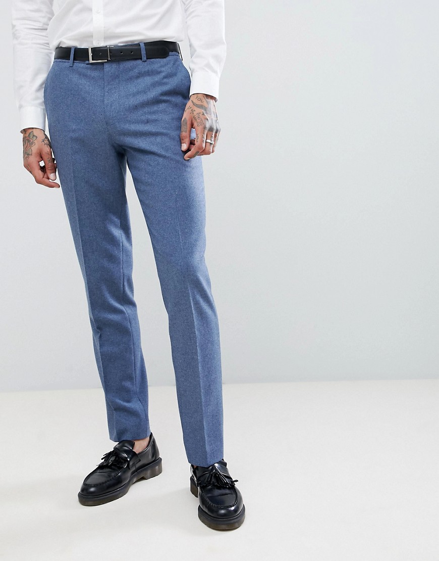 Harry Brown Wedding Wool Blend Blue Donegal Slim Fit Trousers - Blue