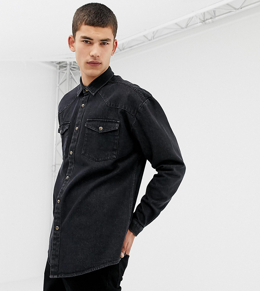 COLLUSION Tall oversized western denim shirt in washed black