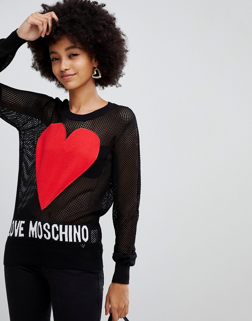 Love Moschino Heart logo jumper with mesh sleeves