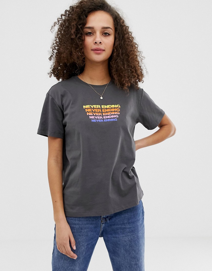 Asos Design T-shirt With Never Ending Rainbow Motif-grey