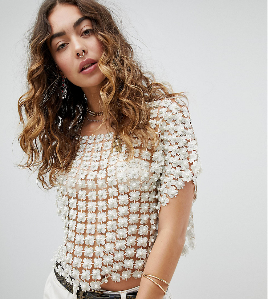 Sacred Hawk Crop Top With Faux Pearl Detail