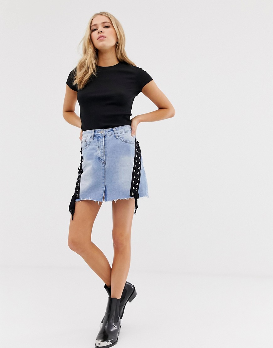 Glamorous denim skirt with lace up detail