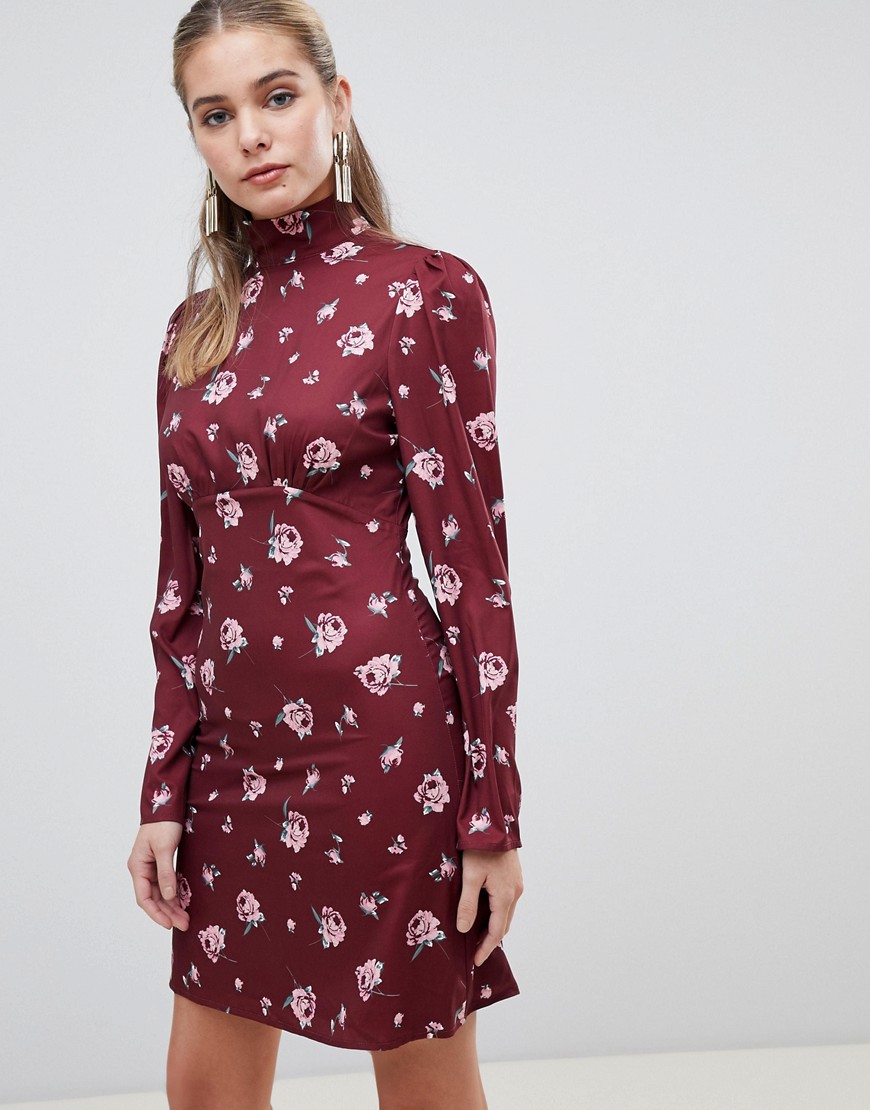 Fashion Union skater dress with high neck in vintge floral