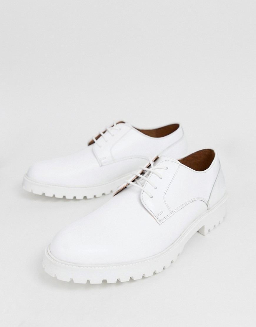 ASOS DESIGN derby shoes in white leather with chunky cleated sole