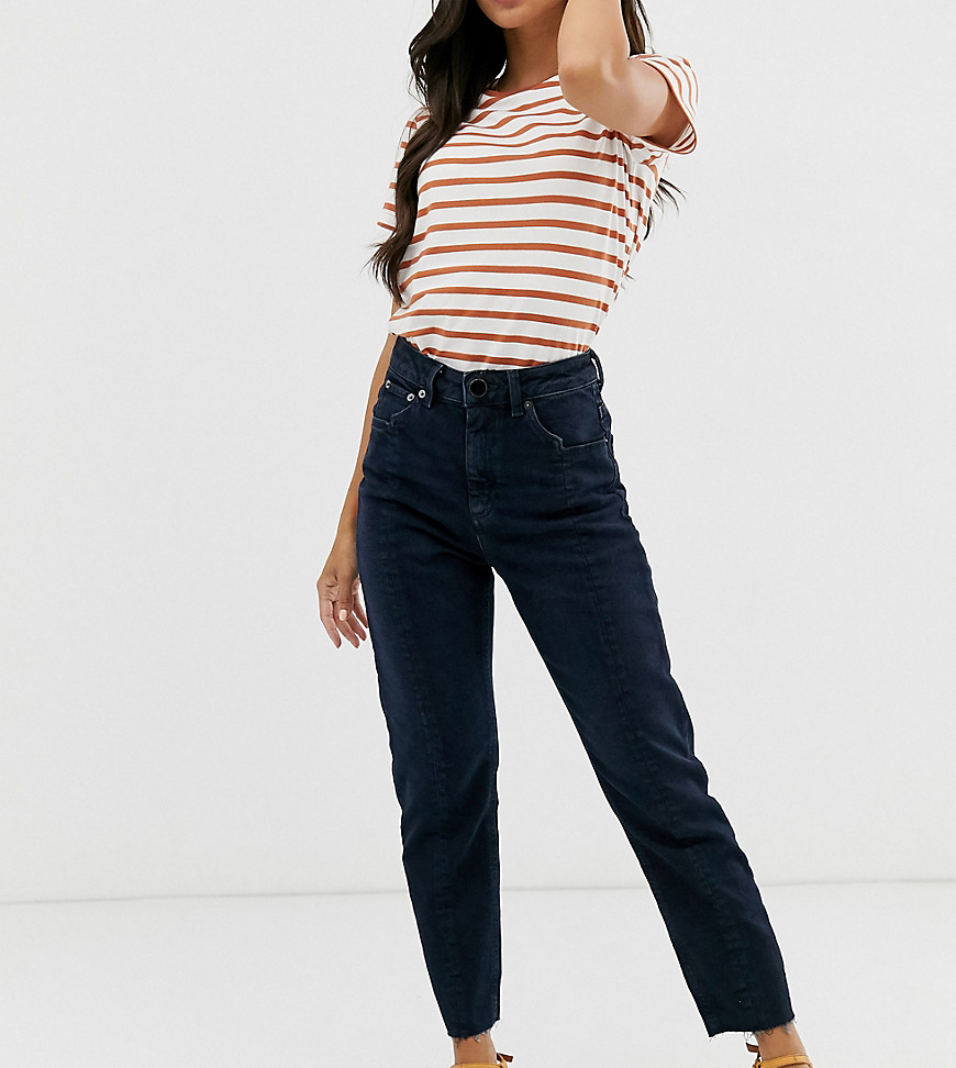 ASOS DESIGN Petite Recycled Farleigh high waisted slim mom jeans in dark wash blue with front seam detail