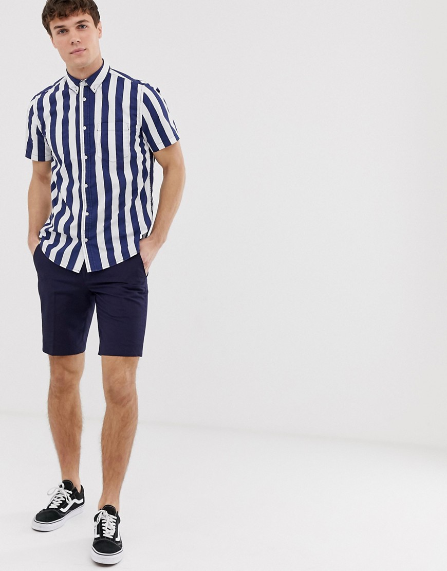 Burton Menswear poplin shirt in navy stripe