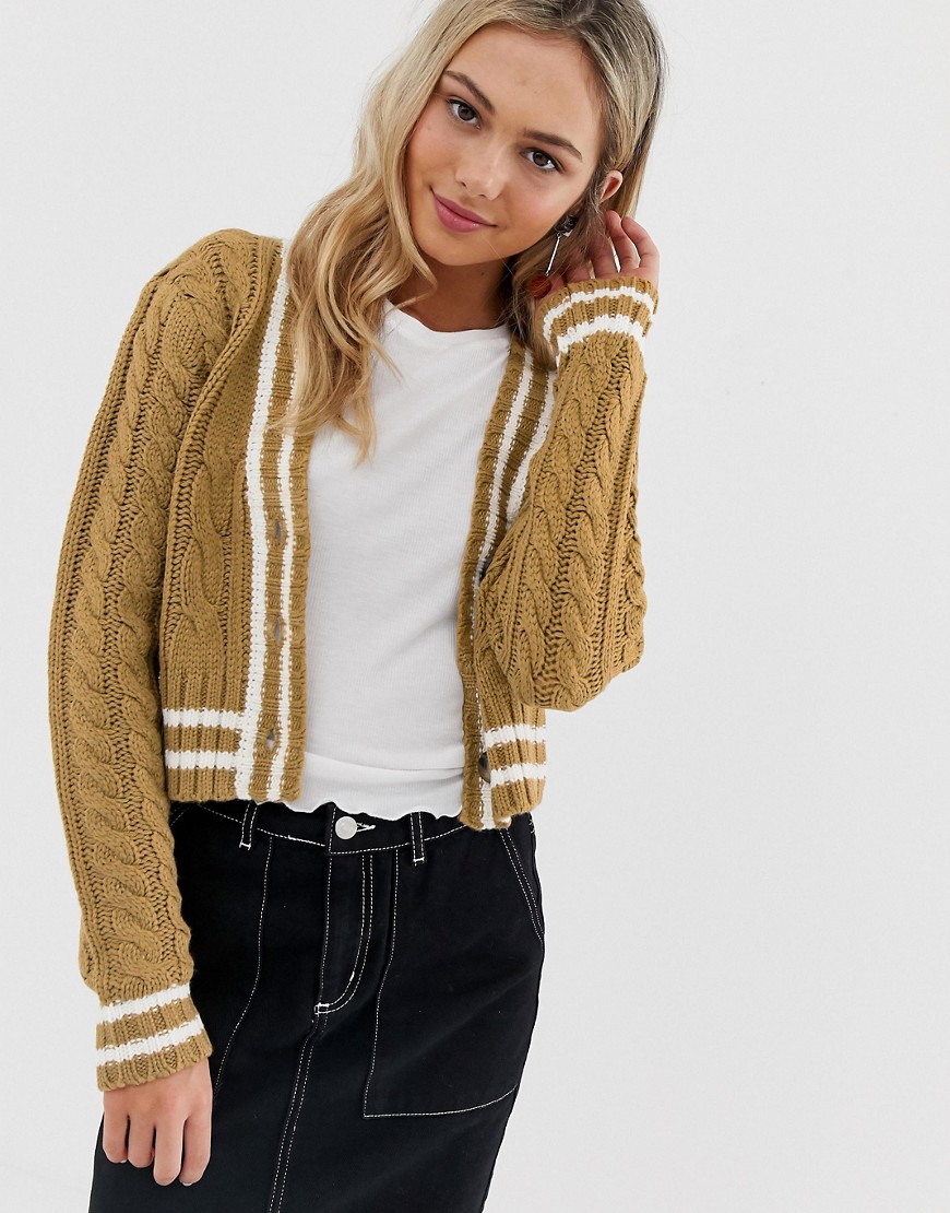 QED London crop cardigan with contrast tipping stripe