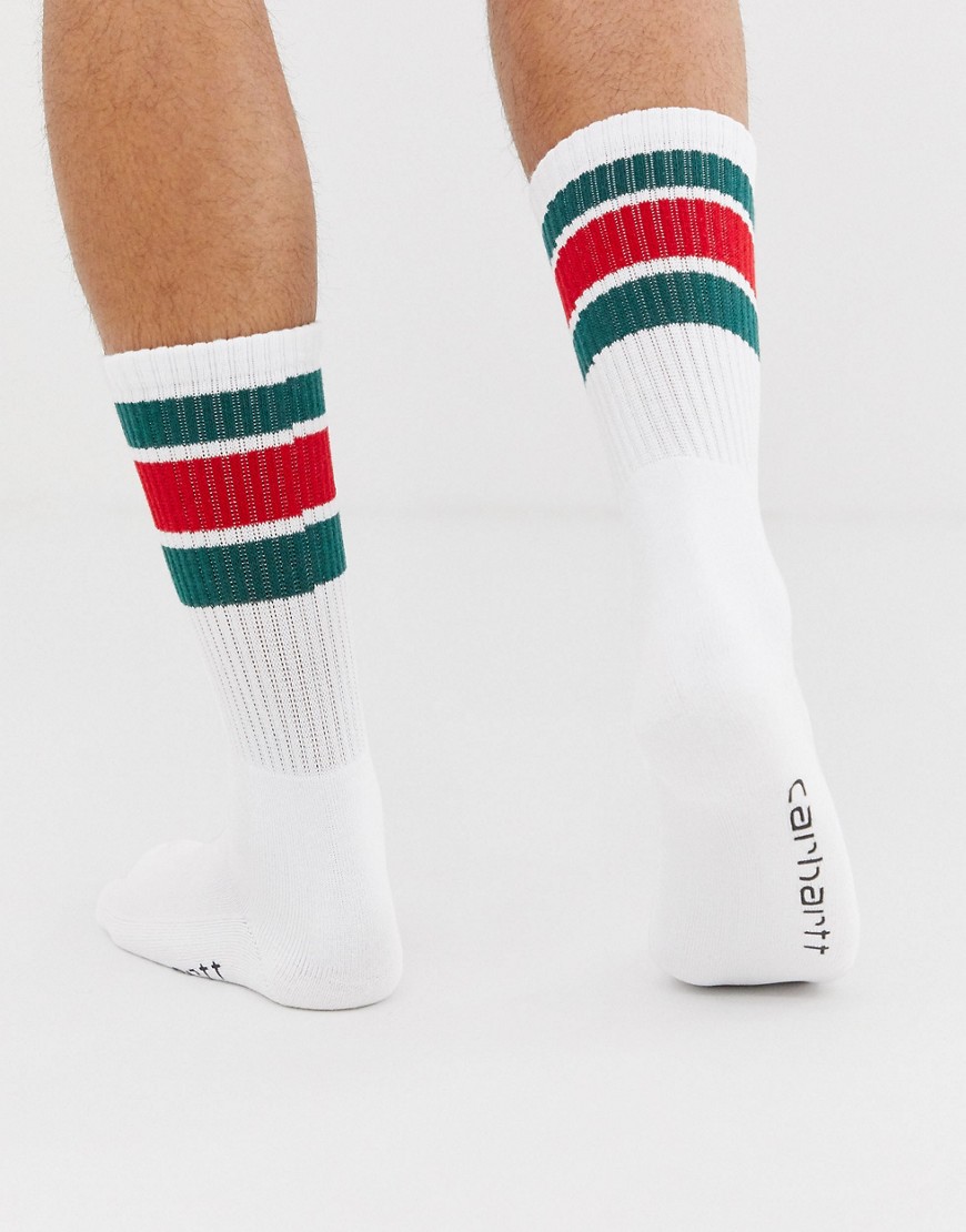 Carhartt WIP Grant socks with green stripes in white