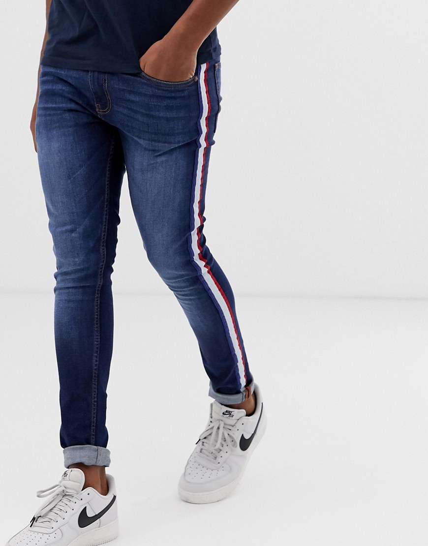 Ringspun skinny jeans with striped taping
