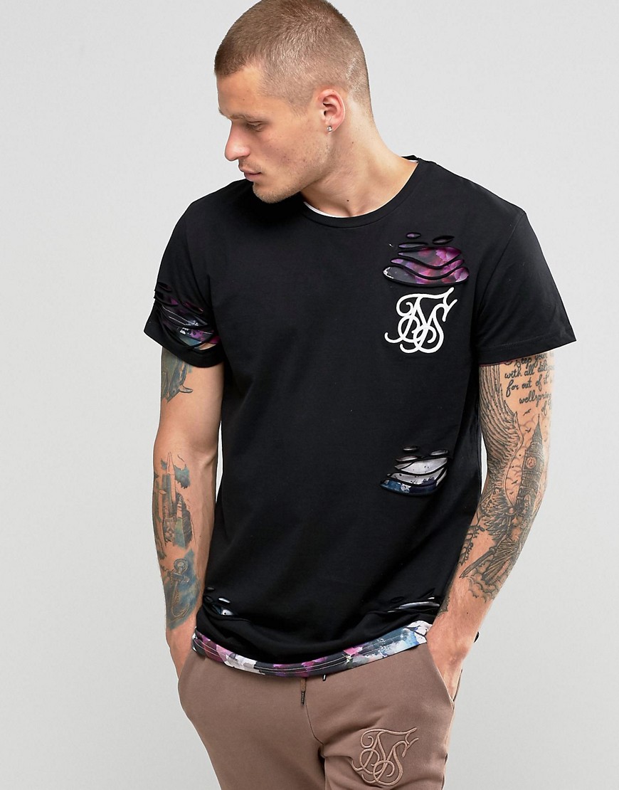 SikSilk Distressed T-Shirt With Double Layer