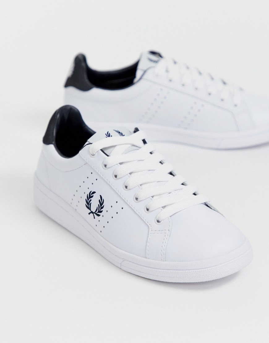 Fred Perry B72 lace Up leather trainer with perforated detail