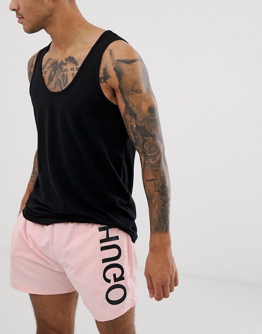 HUGO Saba logo swim shorts in pale pink
