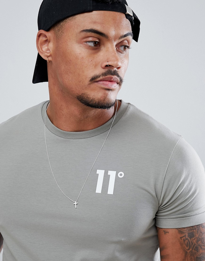 11 Degrees muscle fit t-shirt in grey with logo - Grey
