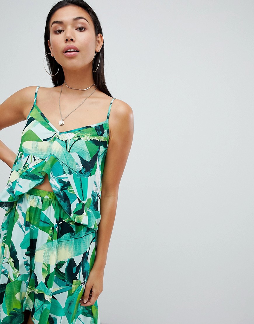 ASOS DESIGN tropic palm floaty crop co-ord top