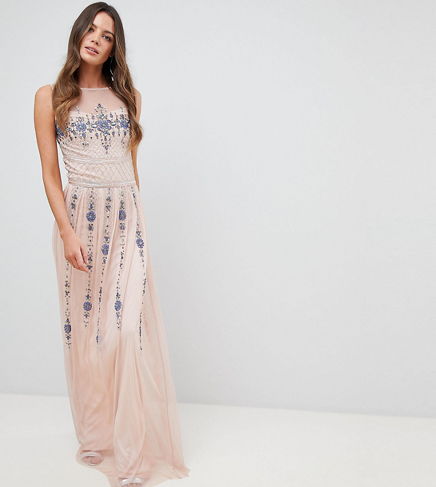 Frock And Frill Tall Premium All Over Embellished Maxi Dress - Pink multi