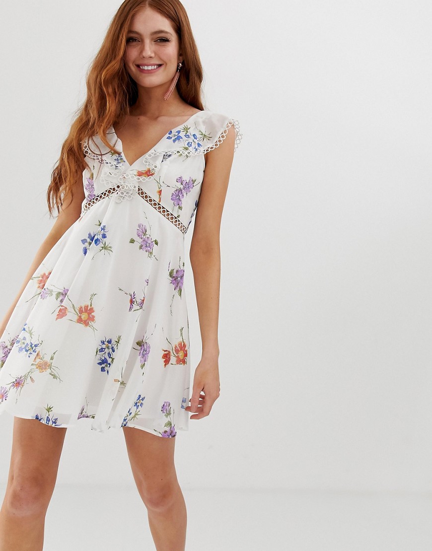ASOS DESIGN mini dress with trim detail in dainty floral