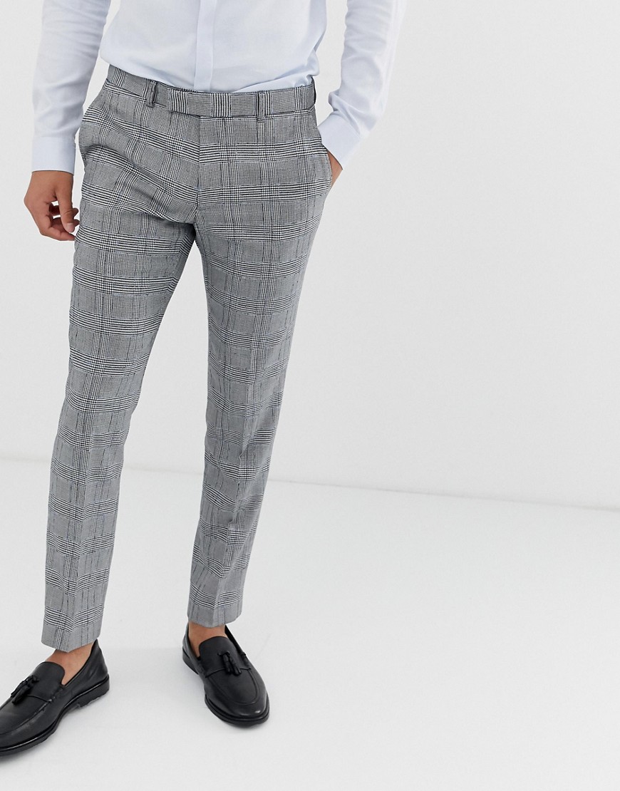 Moss London slim suit trouser with check boucle