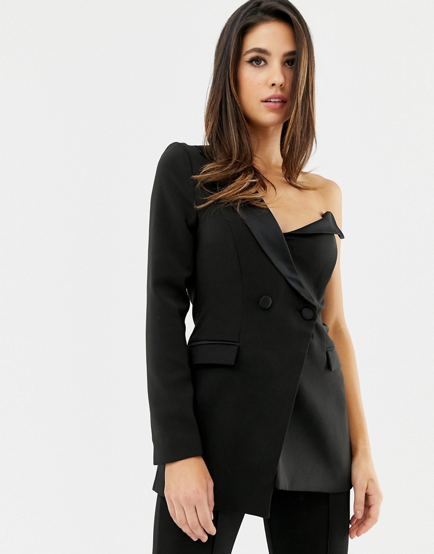 Lavish Alice one shoulder tailored blazer top in black