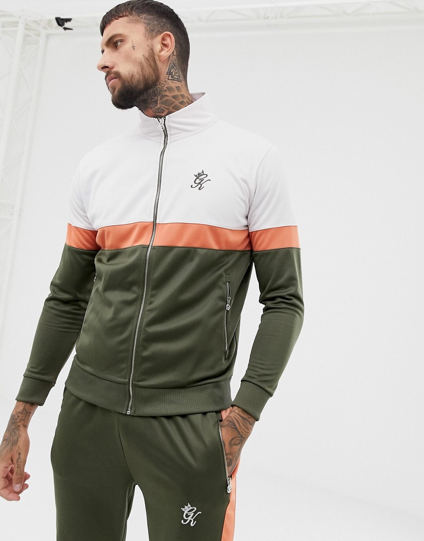 Gym King muscle retro track top in khaki