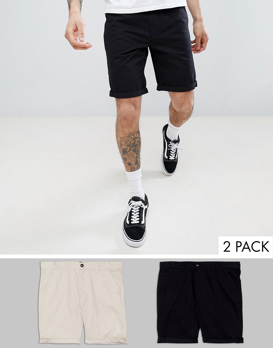 D-Struct Chino Shorts 2 Pack - Stone/black