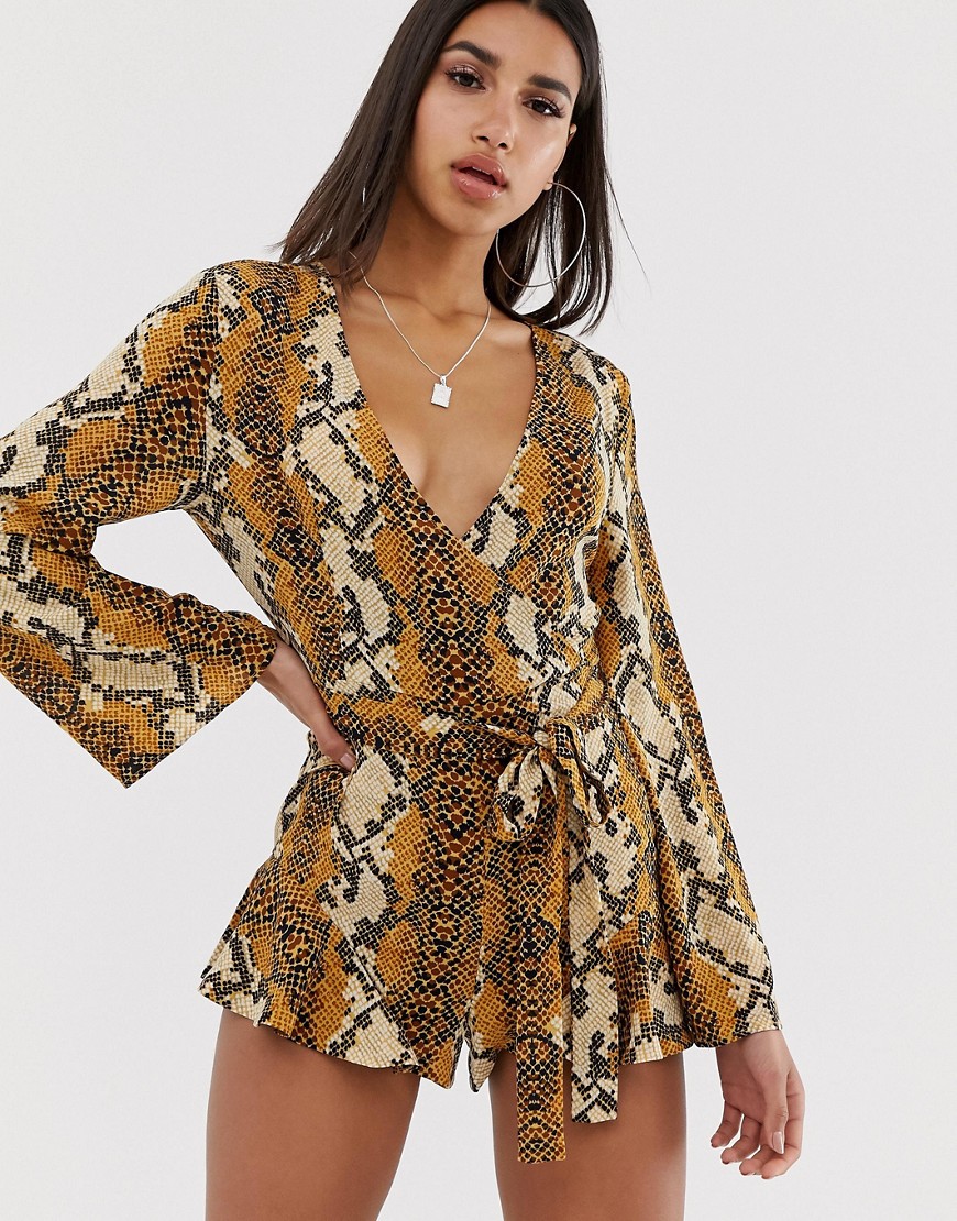 In The Style Snake Print Wrap Front Playsuit