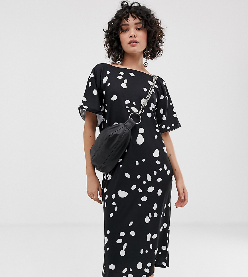 Another Reason scoop back relaxed midi dress in spot