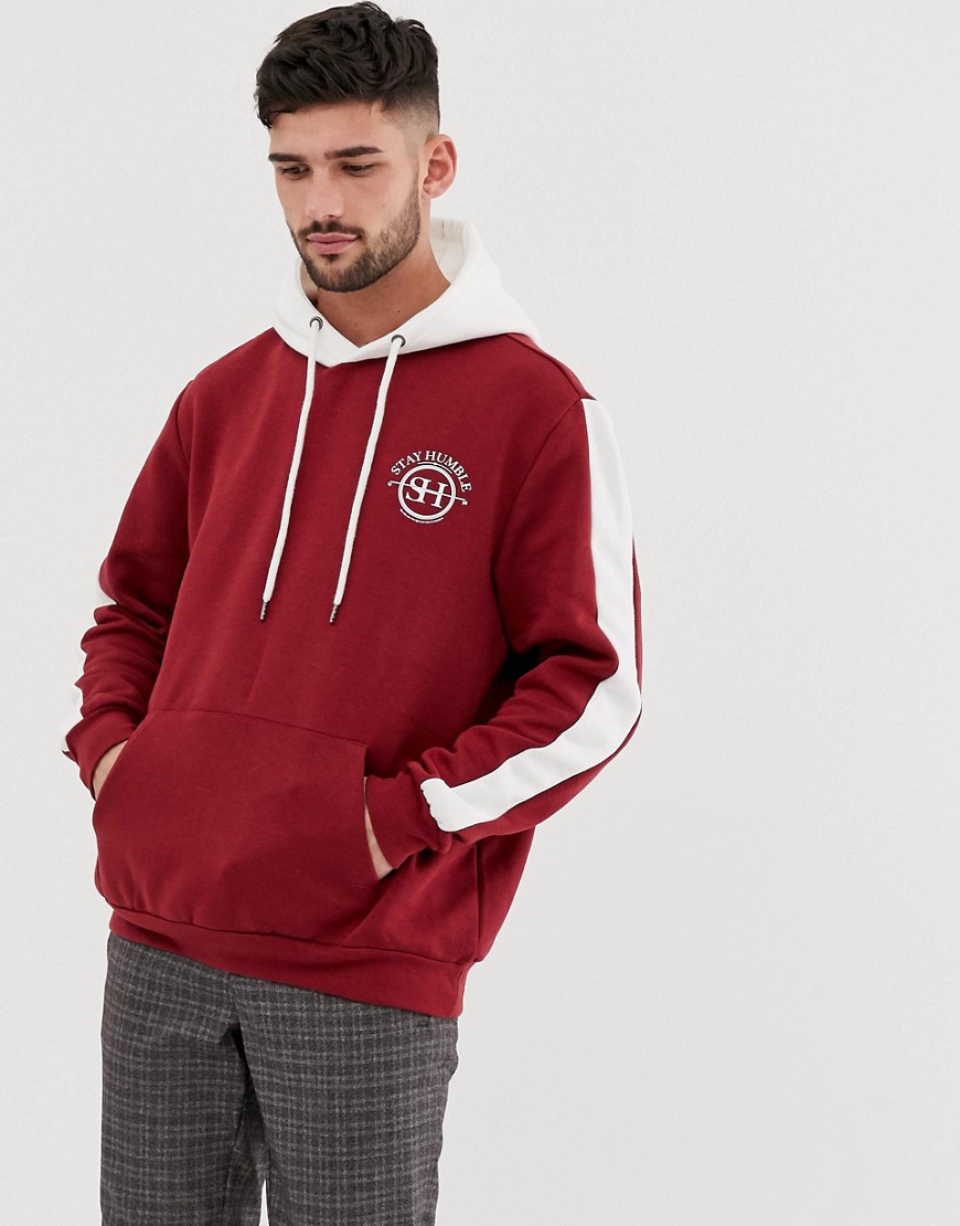 Bershka hoodie with chest print in red and white