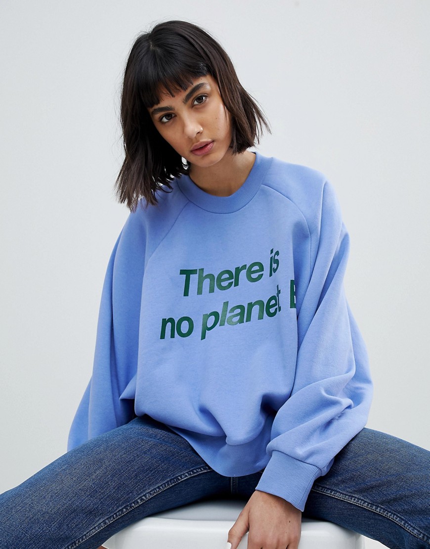 Weekday Drop Shoulder Cropped Sweat with Logo - Blue