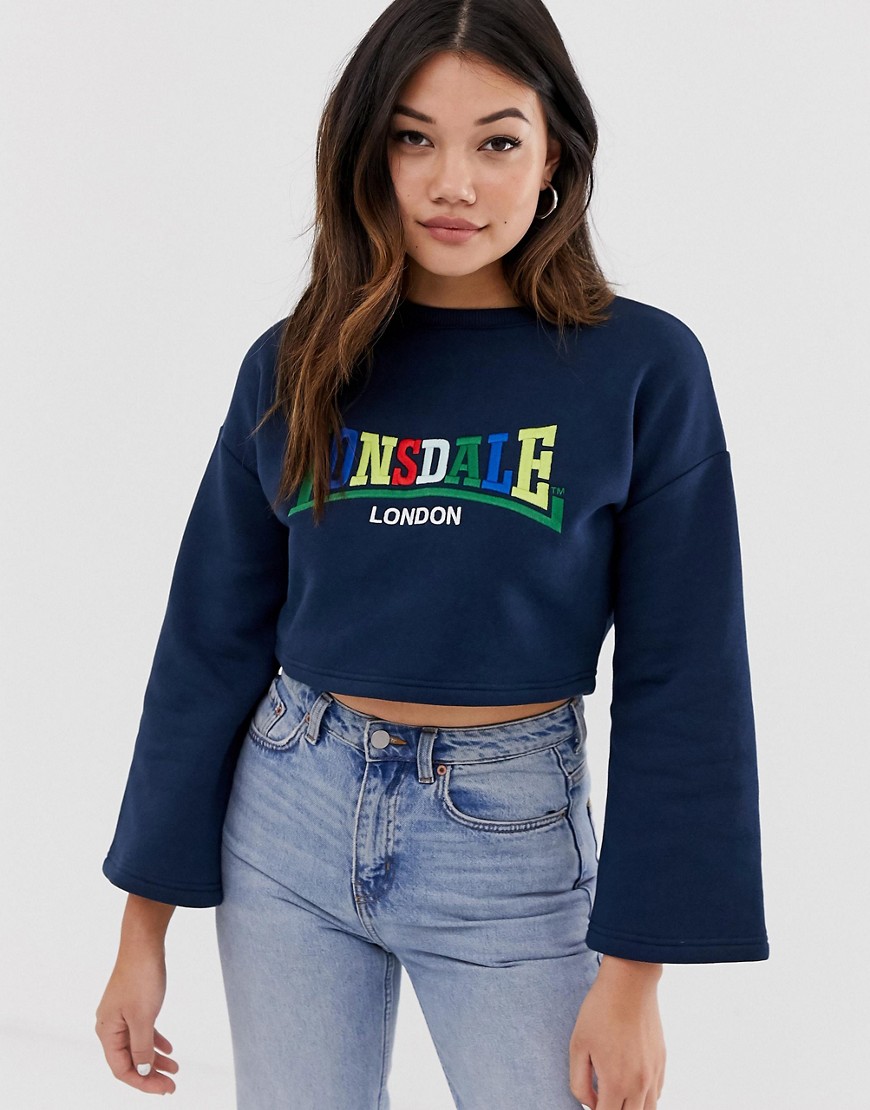 Lonsdale logo cropped sweater in navy