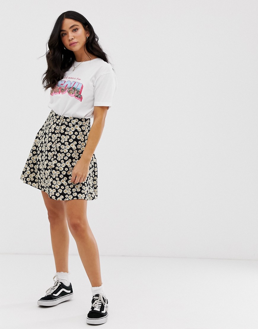 Nobody's Child button front mini skirt in daisy print