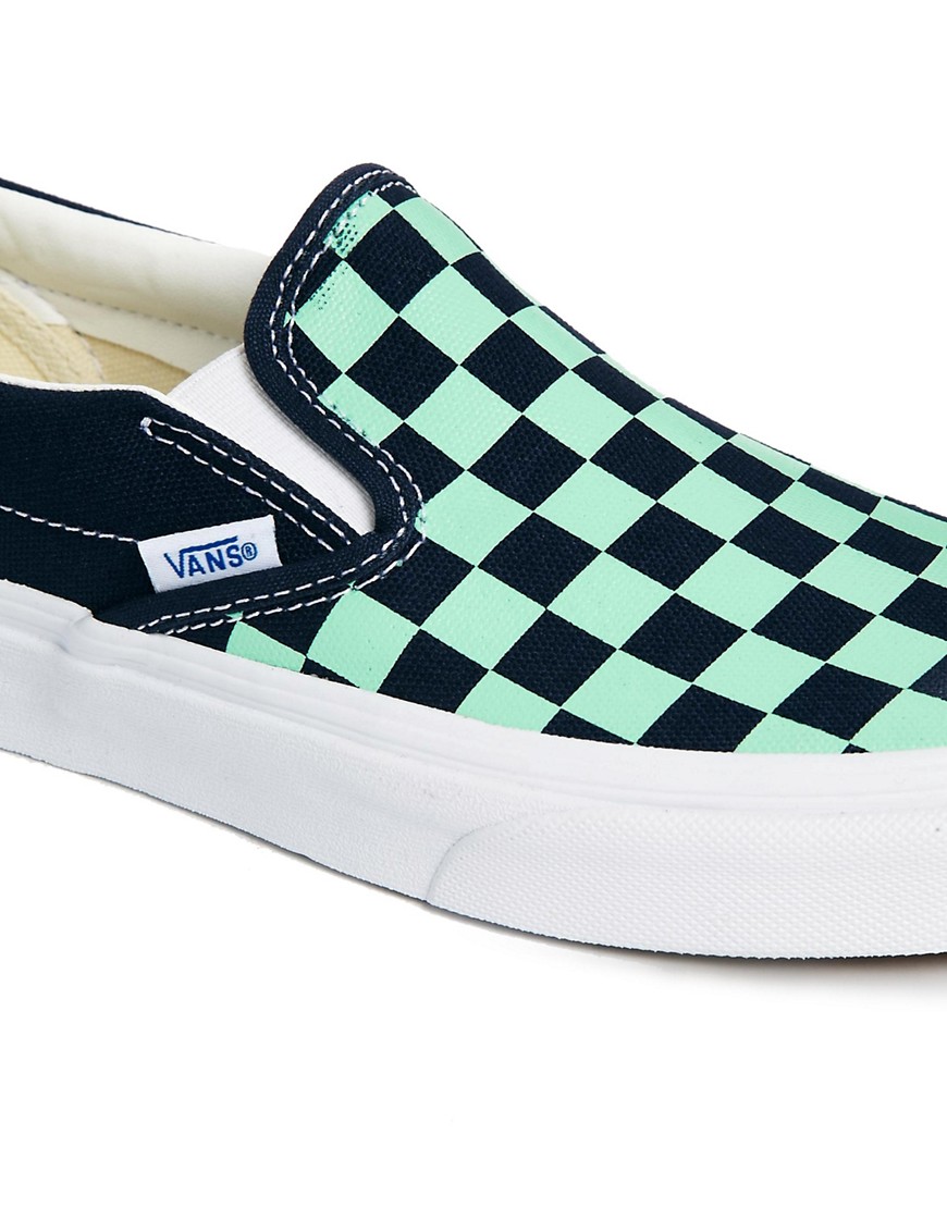 Vans | Vans Classic Slip On Blue/Green Checkerboard Trainers at ASOS