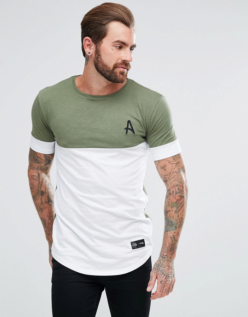 Aces Couture Muscle T-Shirt In Khaki With White Panel - Khaki
