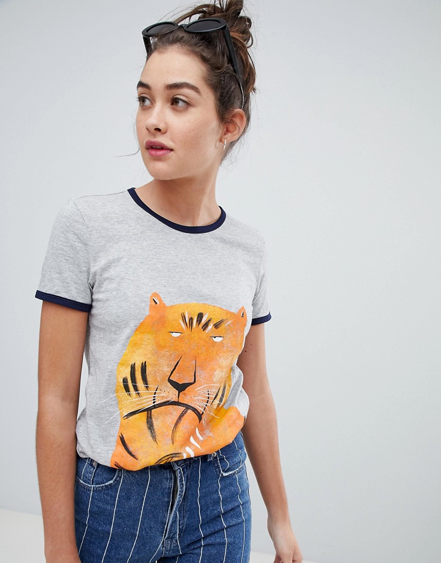 We Are Hairy People organic cotton ringer t-shirt with hand painted Malayan Tiger