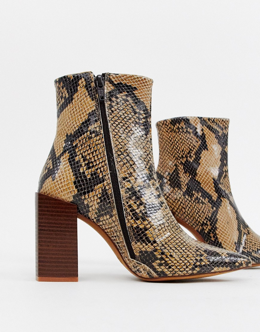 Depp leather snake block heeled boots