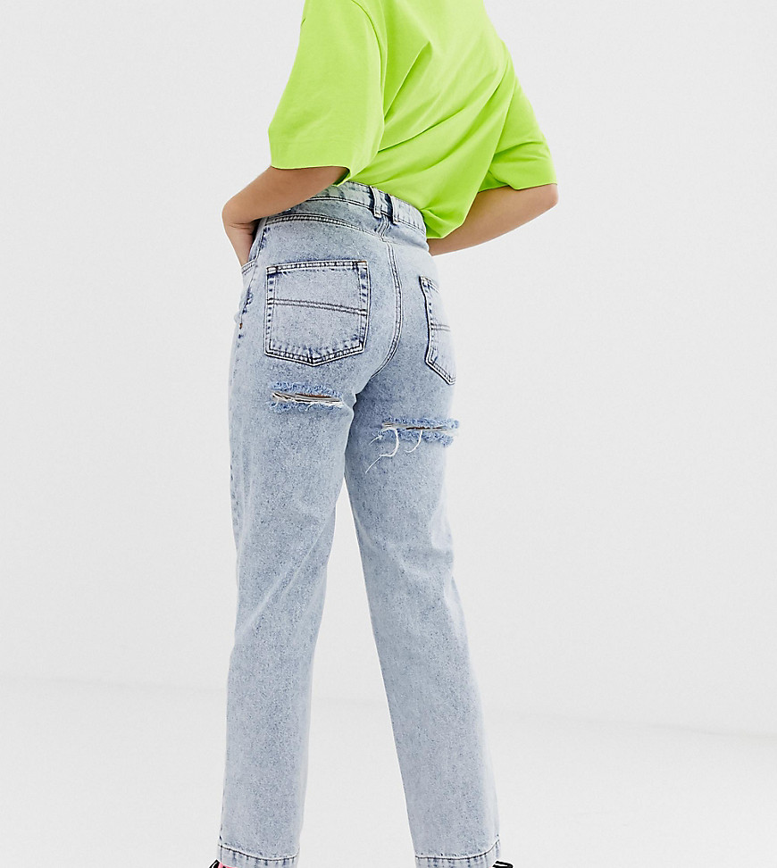 COLLUSION x005 straight leg jeans in acid wash with bum rips