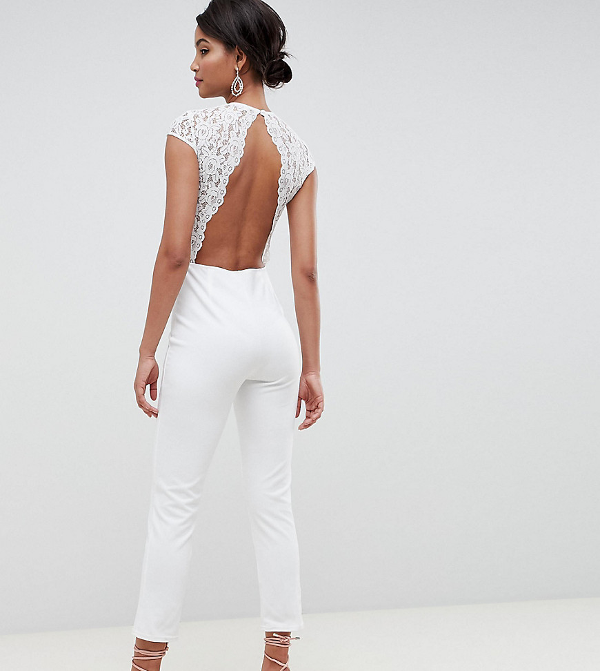 Silver Bloom lace detail jumpsuit in ivory