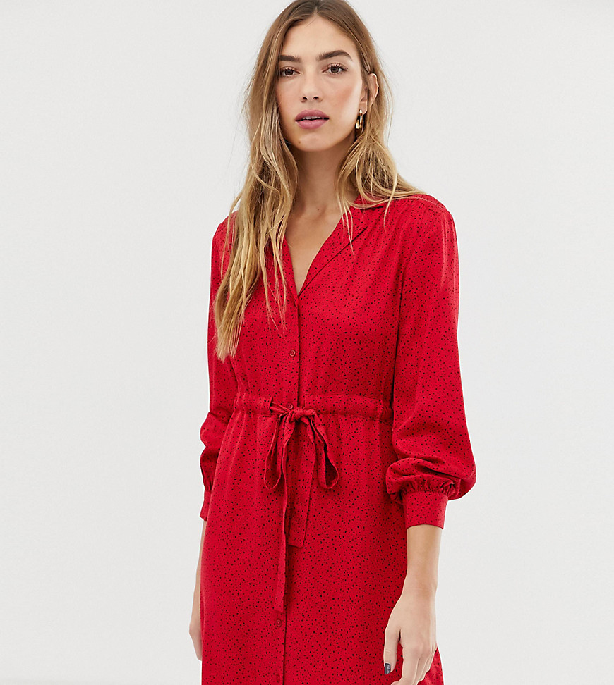 Warehouse shirt dress with letter print in red