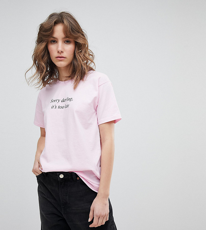 Adolescent Clothing Boyfriend T-Shirt With Too Late Darling Print - Pink