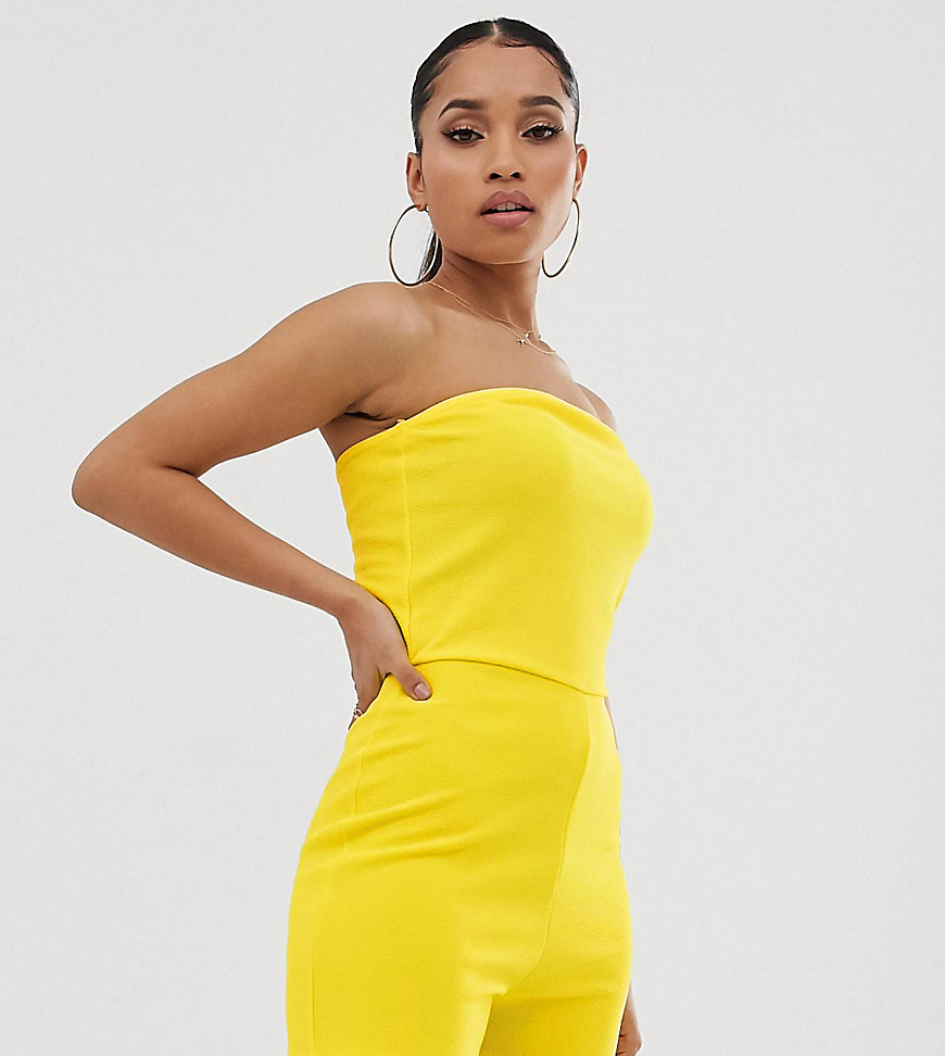 Missguided Petite bandeau slinky playsuit in neon yellow